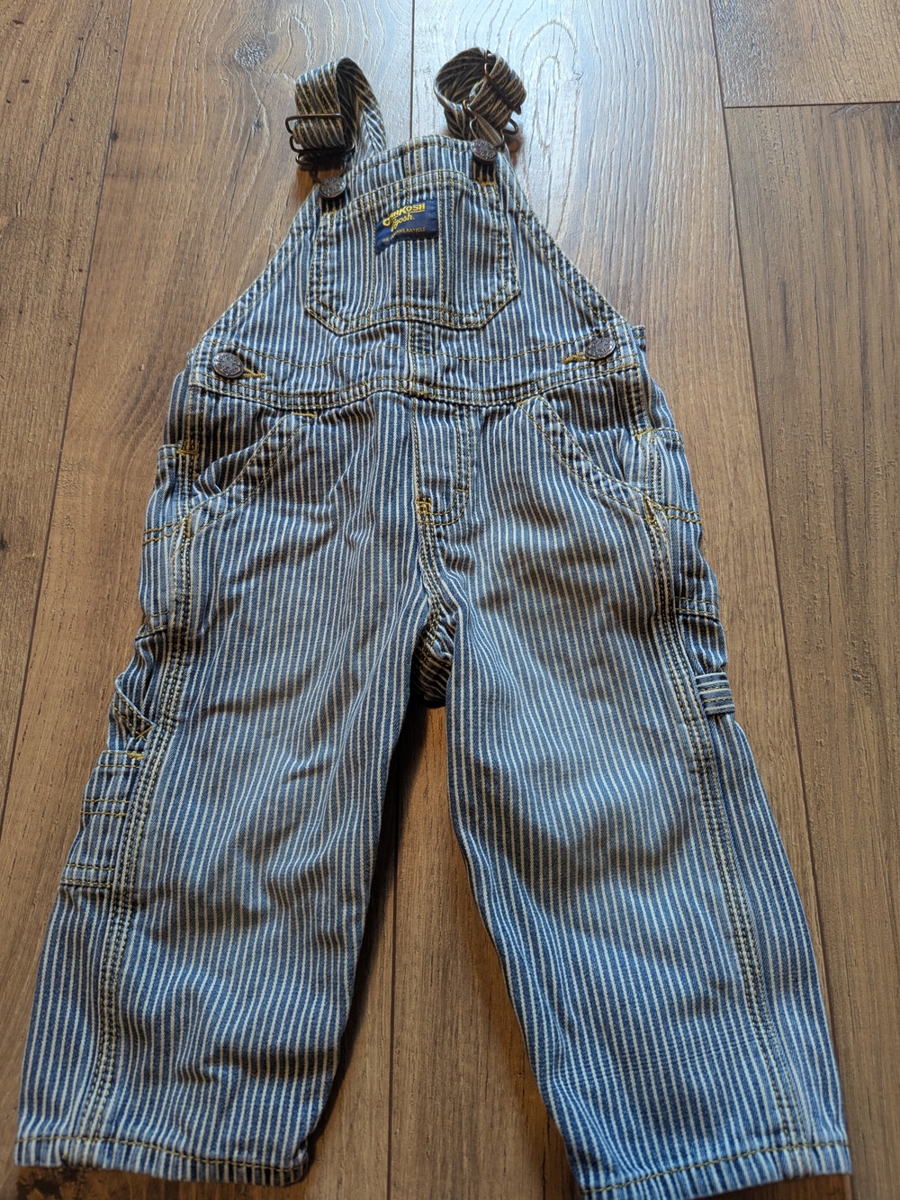 Infant 12 Month Oshkosh B'gosh Striped Denim Overalls - Blue/White Stripe